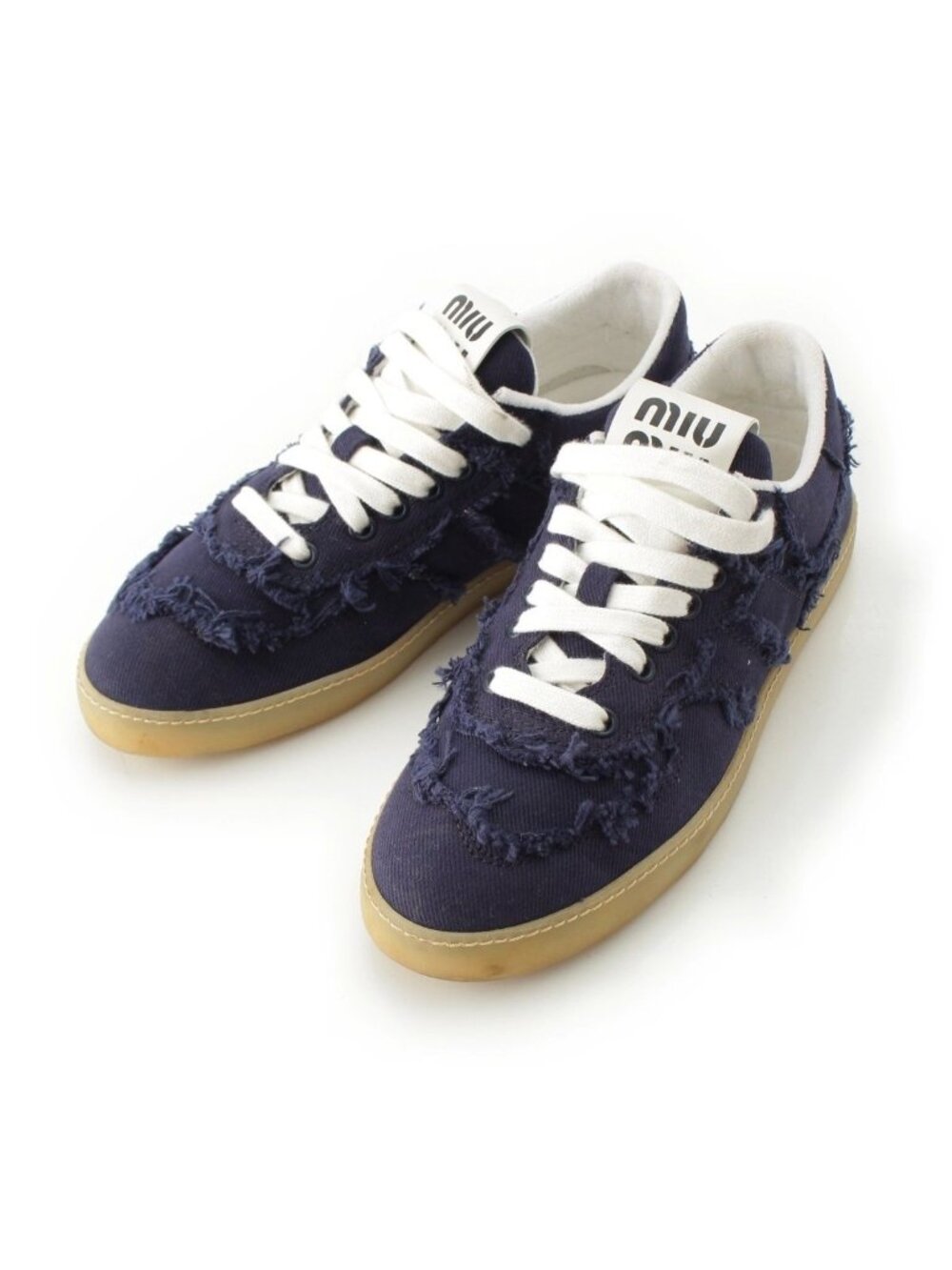 Miu Miu Cotton Logo Denim Sneakers Navy